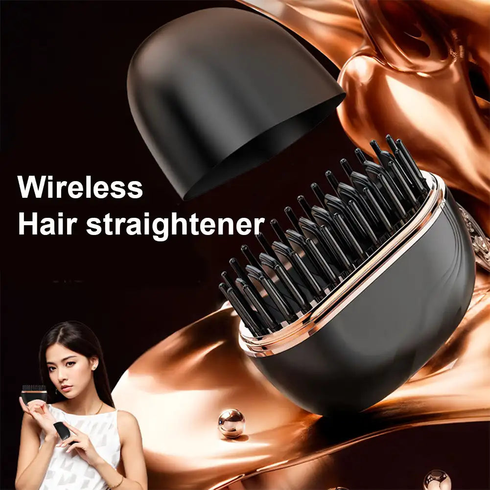 Cordless Hair Straightening Comb — Portable Heated Styling Brush