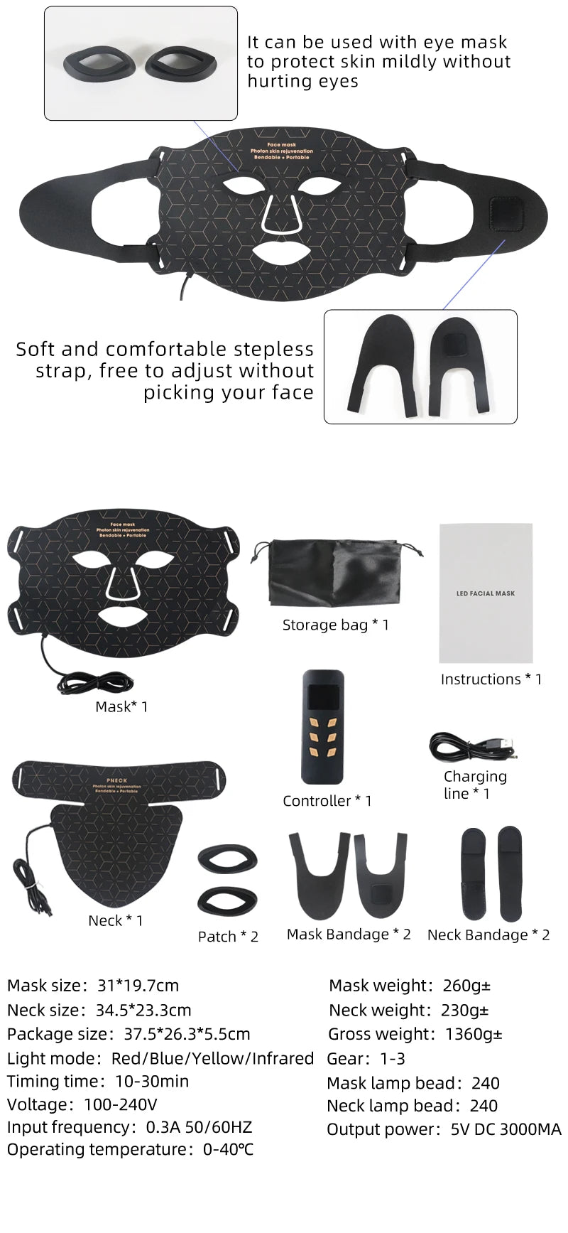 Portable Led Face Mask 4 Colors Red Light Therapy Face Mask 850NM Near Infrared Red Light Photon Therapy Skin Care Face Mask