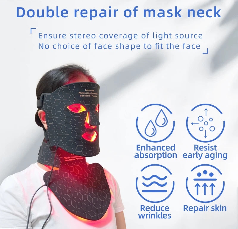 Portable Led Face Mask 4 Colors Red Light Therapy Face Mask 850NM Near Infrared Red Light Photon Therapy Skin Care Face Mask