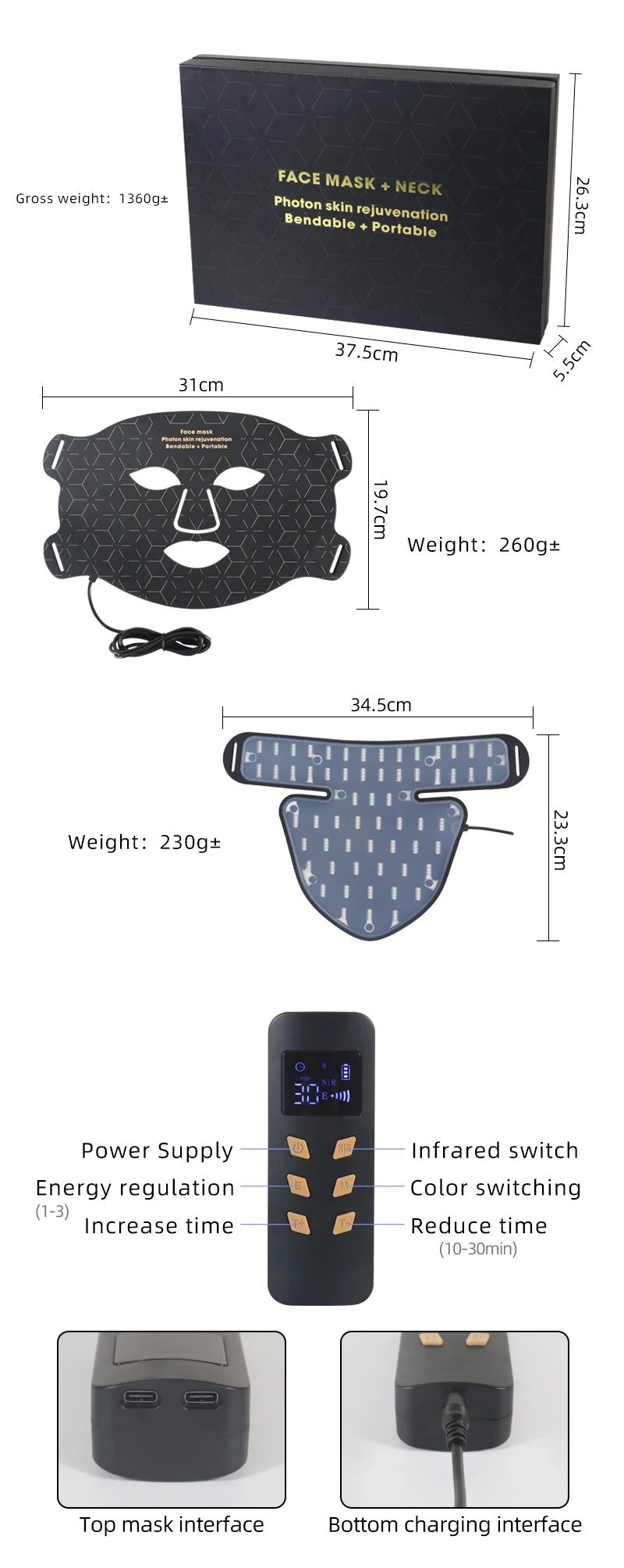 Portable Led Face Mask 4 Colors Red Light Therapy Face Mask 850NM Near Infrared Red Light Photon Therapy Skin Care Face Mask