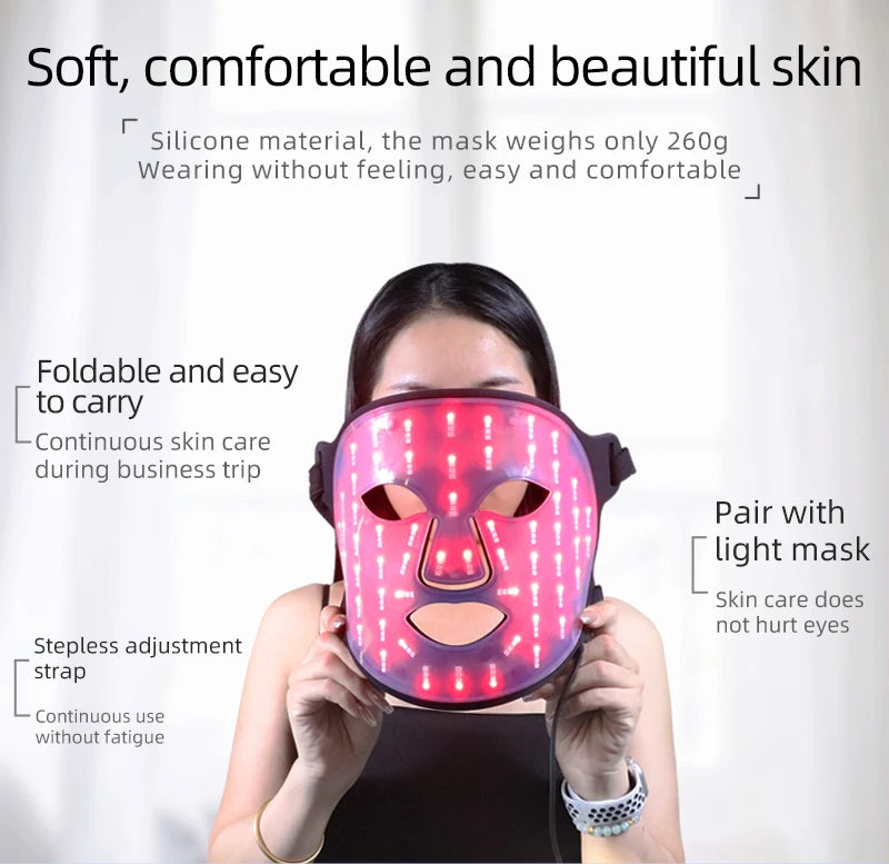 Portable Led Face Mask 4 Colors Red Light Therapy Face Mask 850NM Near Infrared Red Light Photon Therapy Skin Care Face Mask