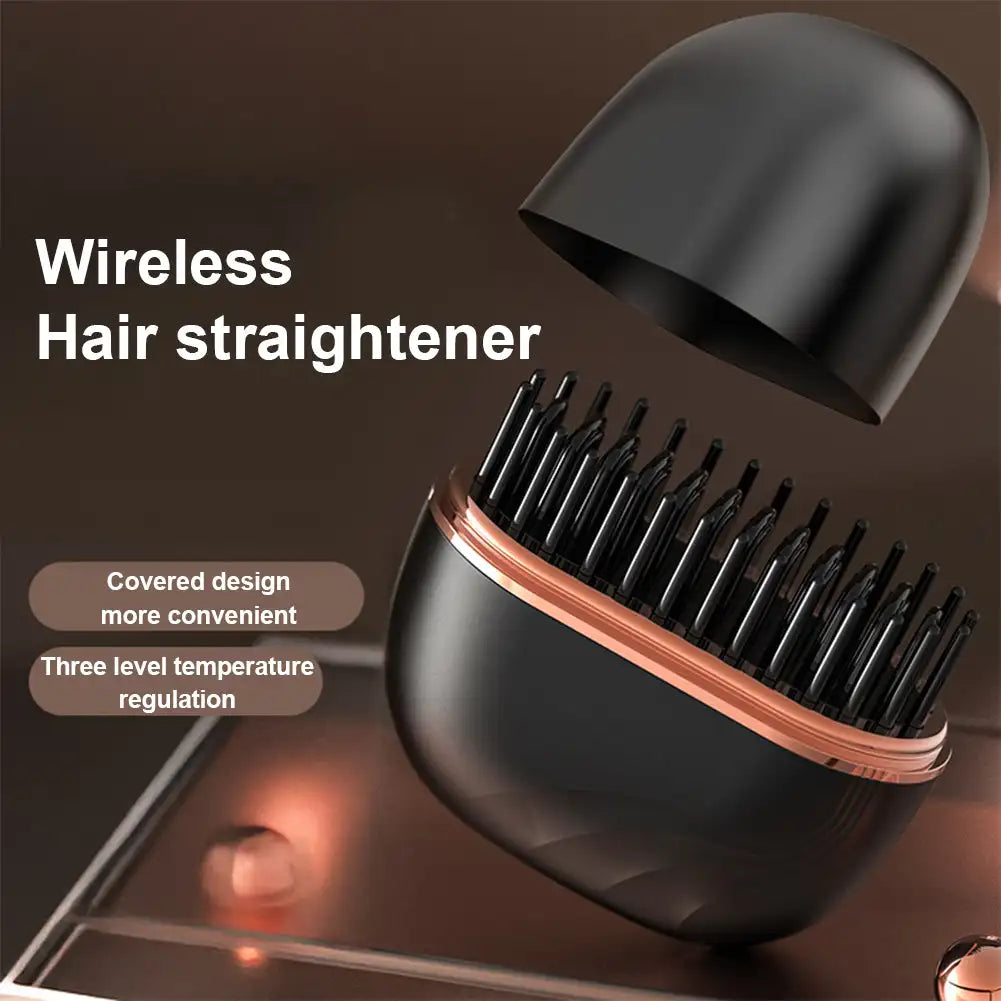 Cordless Hair Straightening Comb — Portable Heated Styling Brush